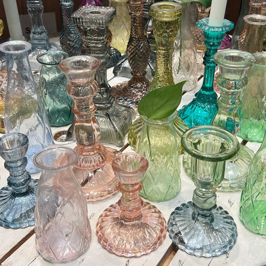 Recycled glass candlestick - assorted colours